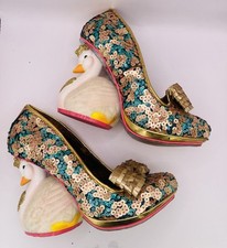 Irregular Choice Size 7 Swan Platform Heels Green Gold Sequin