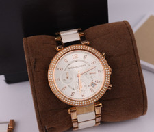 Michael Kors MK5774 Parker Ladies Rose Gold & White Chronograph Watch