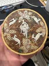 Vintage Art Deco Powder Box Ocre  Rosee Crepe De Chine By F.Millot Paris France