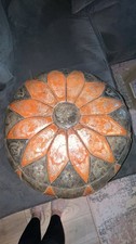 Vintage Moroccan Leather Pouf / Ottoman