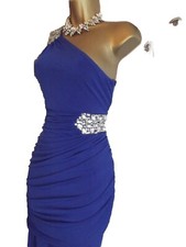 Lovely ❤️ £70 JANE NORMAN Blue Evening Party Wiggle Long Dress Gems Size 10