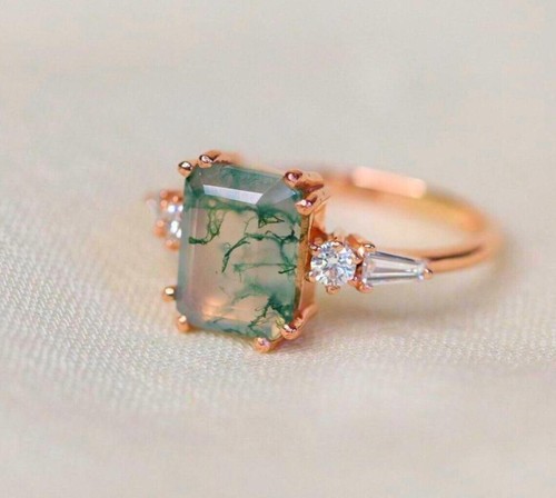 Moss agate gold ring emerald - moss,