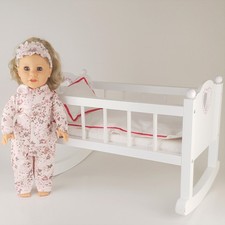 MY LONDON GIRL 18 INCH DOLL FURNITURE WOODEN CRIB ROCKER BED WITH BEDDING BNIB