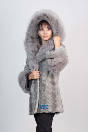 Gray mink coat with - gray, fox