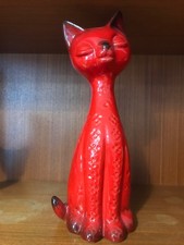Vintage Jema Holland Cat Long Neck  Red 1960s Money Box Piggy Bank Ceramic Jemma