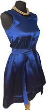 JAEGER BOUTIQUE Rare Metallic Blue Silk Blend Fit N Flare Mini Dress Uk 8 Eu 36