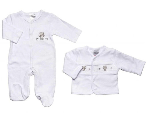 Baby unisex smocked teddy bear - smocked,