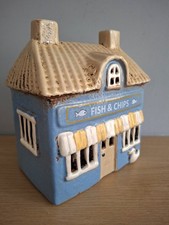 FISH & CHIP SHOP Ceramic Tea Light House  by Quay Traders 16cm NEW 