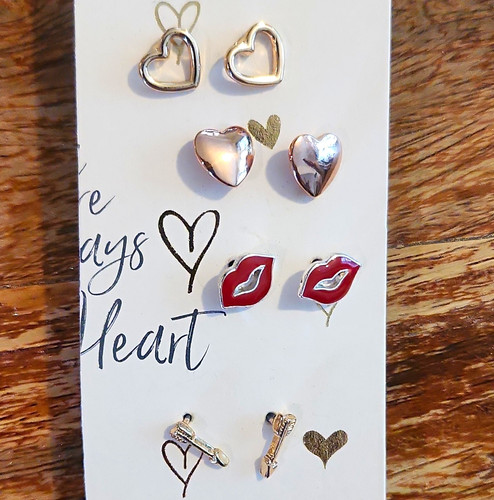 Pair heart stud earrings - stud,