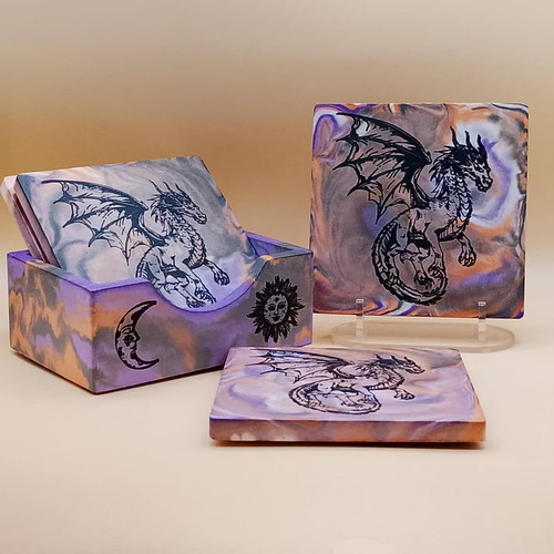 Set dragon coasters with - of,