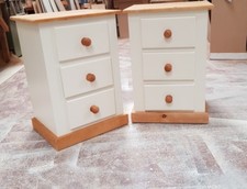 HANDMADE AYLESBURY x2 IVORY (MED OAK) 3 DRAWER BEDSIDE CABINET