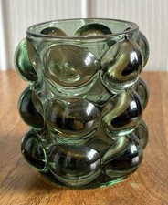 Vintage Green Bobble Bubble Glass Votive Candle Holder Tea Light - Pot - 9.5cm