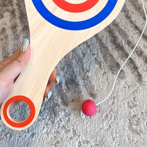 Wooden paddle ball with - paddle, string