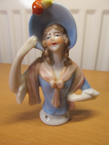 Porcelain half doll pin - porcelain,