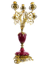 Venezia Murano Candelabra Antique Vintage Large Gilt Brass Coral Glass Lamp