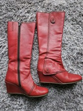FLY LONDON SIZE 5/39 RED LEATHER WEDGE HEELED BOOTS LIGHTLY WORN