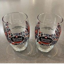 2 x Rare Estrella Galicia Beer Lager Half Pint Glases NEW CE Bar Gift Man Cave