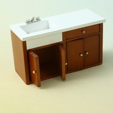 1/12 Scale Sink Cabinet | Dollhouse Wooden Kitchen Sink Unit with Drawers