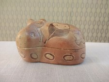 Vintage Handmade Stone Trinket Box Hippo Animal Art Ornament Container Box