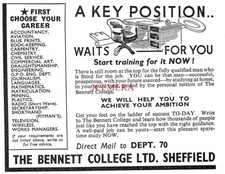 BENNETT COLLEGE Home Correspondence Courses ADVERT Small 1940s Print Ad 162/69