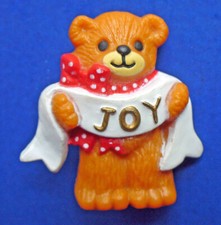 Lucy Rigg & Me PIN Christmas Vintage JOY TEDDY BEAR Enesco 1982 Holiday Brooch