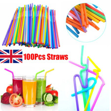 100/500Pcs Super Extra Bendy Long Mega Drinking Straws Coloured Special Bar Home