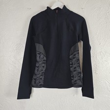 Sweaty Betty Half Zip Black Long Sleeve Running Top S Thumbholes Reflective