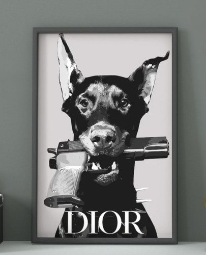 Doberman with gun - doberman, dior