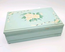 Mele Jewellery Box Painted Wood Baby Blue Vintage Wooden Roses