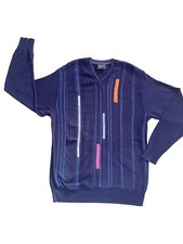 VTG Retro 80’s med navy Gabicci Funky Knitwear Grunge  grandad Sweater Jumper