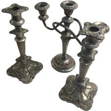 Antique Silver Candelabra and Candlesticks Set Ornate Design