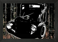 rat rod truck on wood print