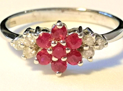Ruby and diamond cluster ring - ruby,