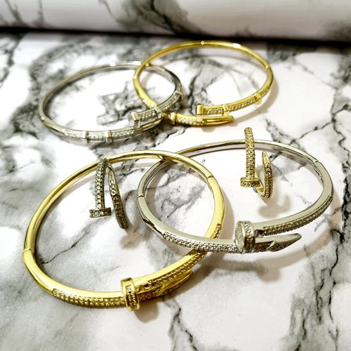 Unisex nail gold bangle - gold, silver