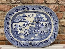 Large Victorian Ironstone Willow Pattern Meat Plate