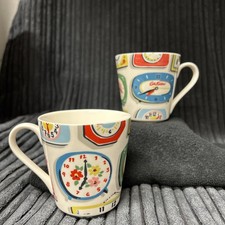 Cath Kidston Clocks Mug Tea Coffee Cup Set of 2 Mugs
