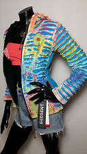 Ladies Colourful Psychedelic Blue Cotton Patchwork Floral Pixie Hoodie Jacket