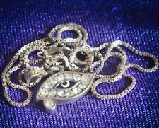 Vintage Eye Shaped Pendant - Sterling Silver Enamel with Crystal Decoration
