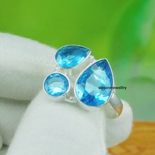 Blue Topaz Gemstone 925 sterling silver handmade adjustable Ring US size 7 to 11
