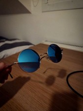 Retro Round Blue Lens Sunglasses – Vintage John Lennon Style Metal Frame