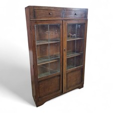 Vintage Oak Bookcase Leaded