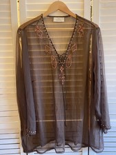 Ann Harvey Brown Beaded Cover Up Top size 20