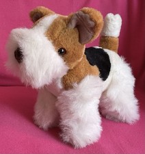 Vintage Fox Terrier Brown Black White Dog Orange Eyes Soft Plush Toy 9” x 10”