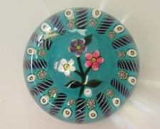 Boxed William Manson Floral Sprig on Green Ground Paperweight(1/1) - 2 3/8"