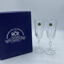 Pair Of Royal Crystal Rock Cut Glass Flute Glasses Lead Crystal Boxed