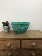 Vintage Primitive Paper Mache Bowl LARGE Blue