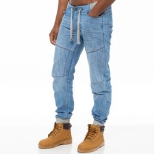 Enzo Mens Cuffed Jogger Jeans