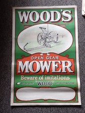 Superb Antique ORIGINAL Advertising Poster WOODS OPEN GEAR Mower Vgc