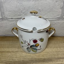Royal Worcester Sugar Pot Lidded Strawberry Fair Porcelain Gold Colour Detail