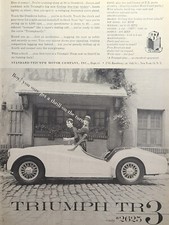 Triumph TR3 Roadster Sports Car Wire Wheels Cobblestone Vintage Print Ad 1957